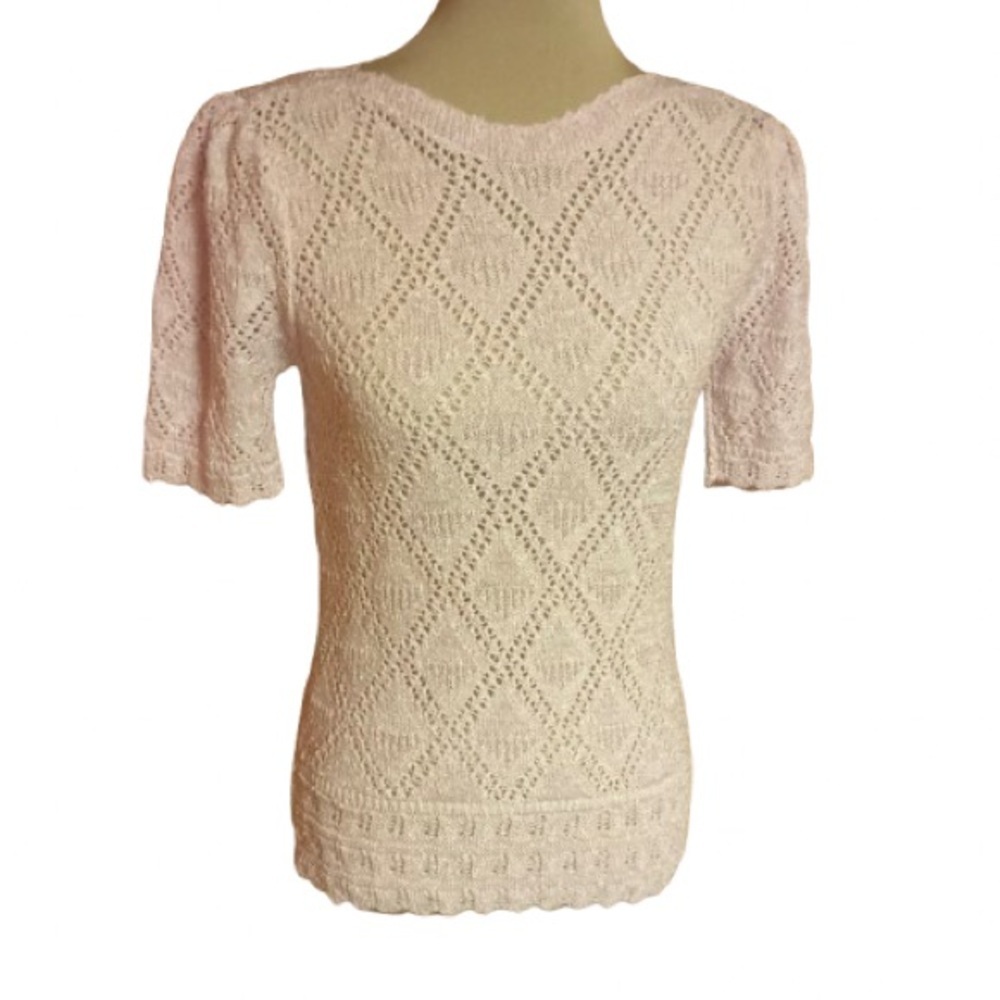 Vtg 80s feminine pink eyelet sweater